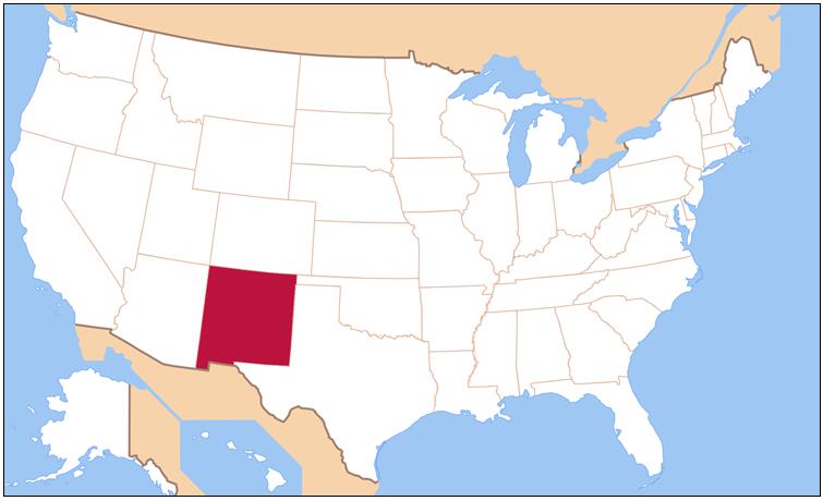 State of New Mexico on the US map