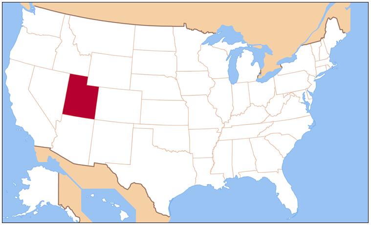 Utah state on USA map